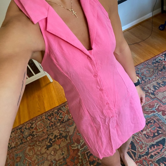 pink button up collared halter dress - Picture 4 of 7